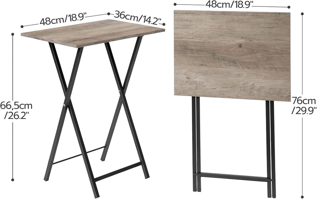Four Greige Black Folding TV Tray Tables Rack