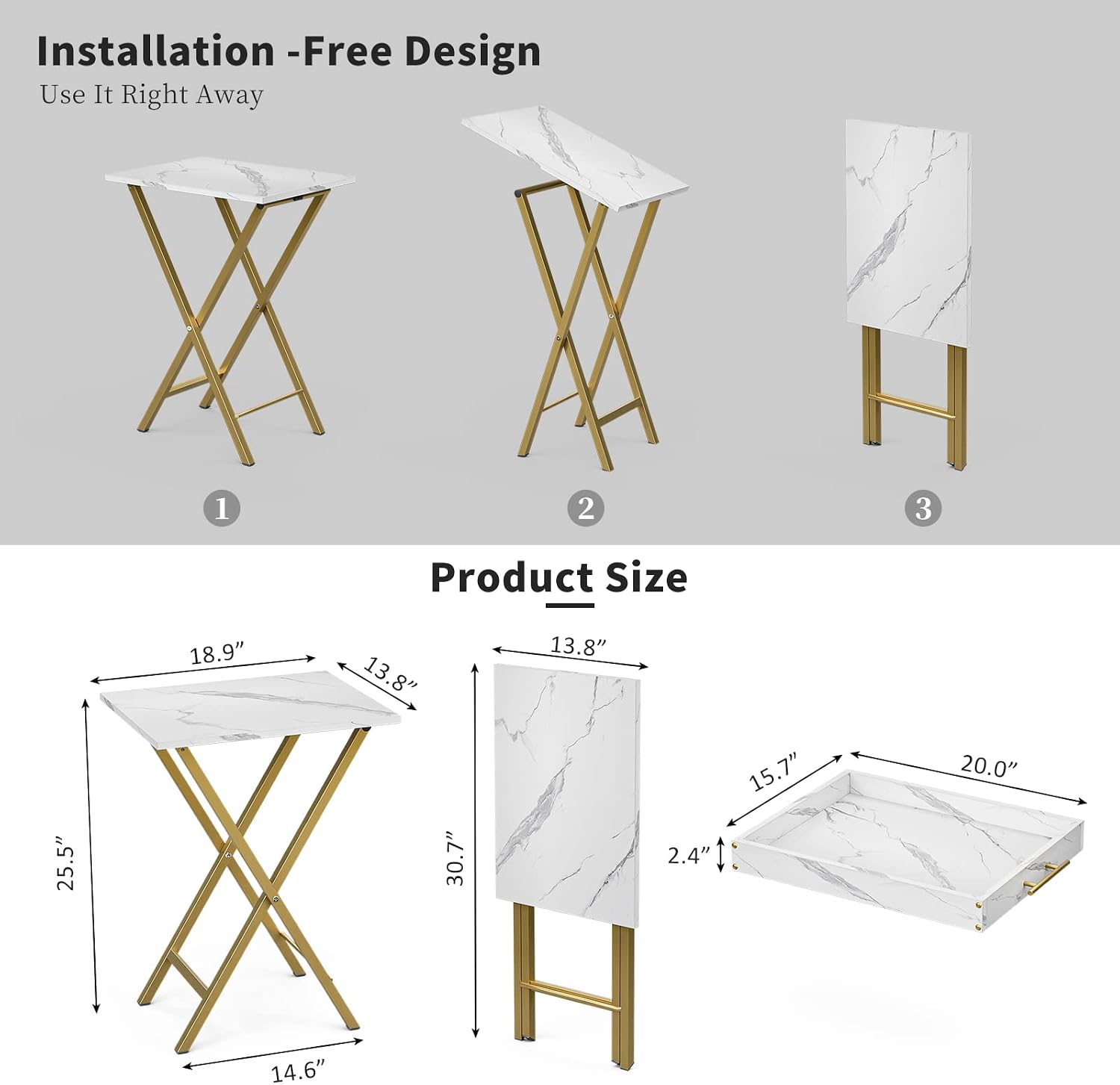 Set Two Folding TV Tray Side Serving Tables
