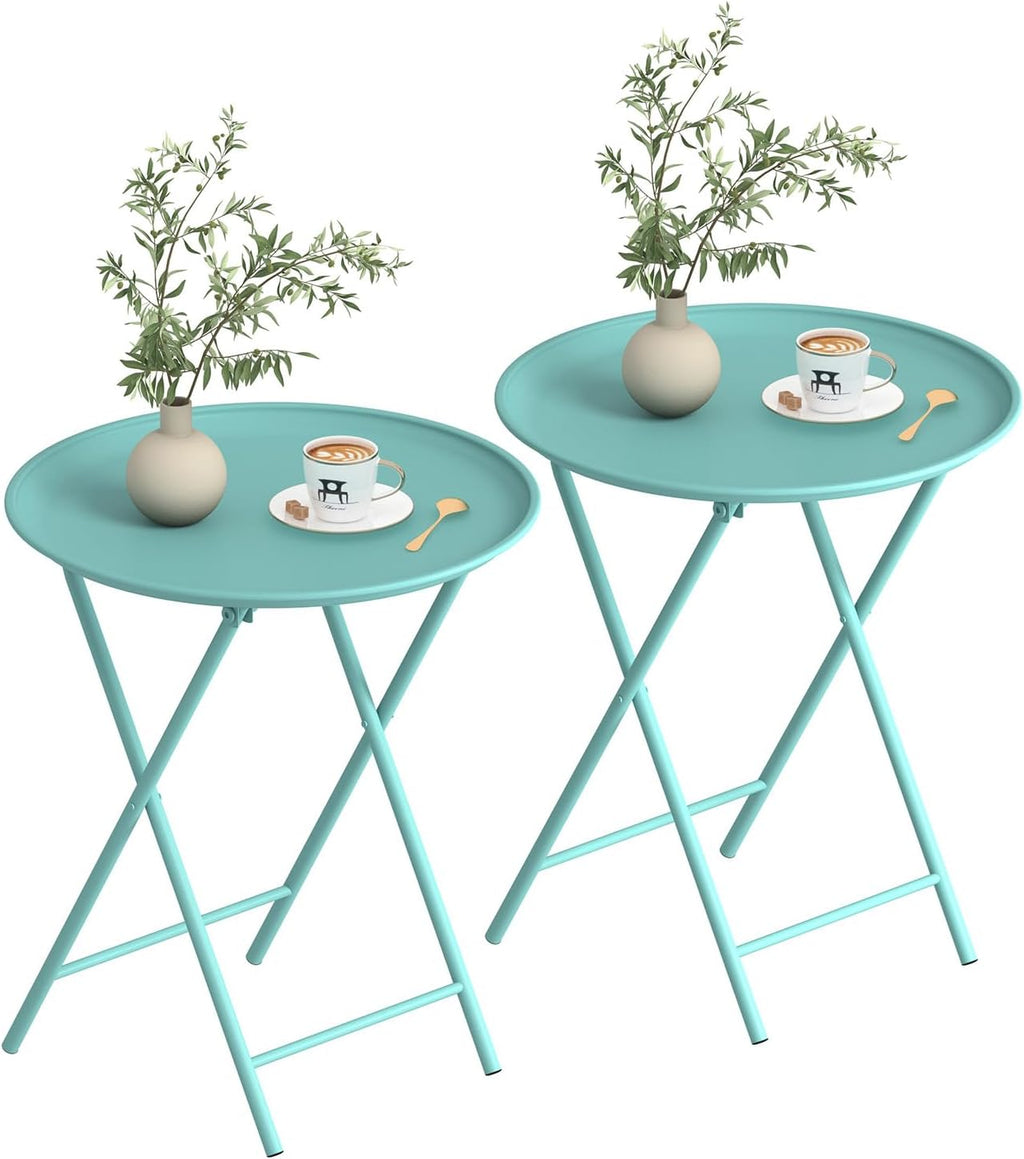 Green Round Folding Metal Side Table Two Packs