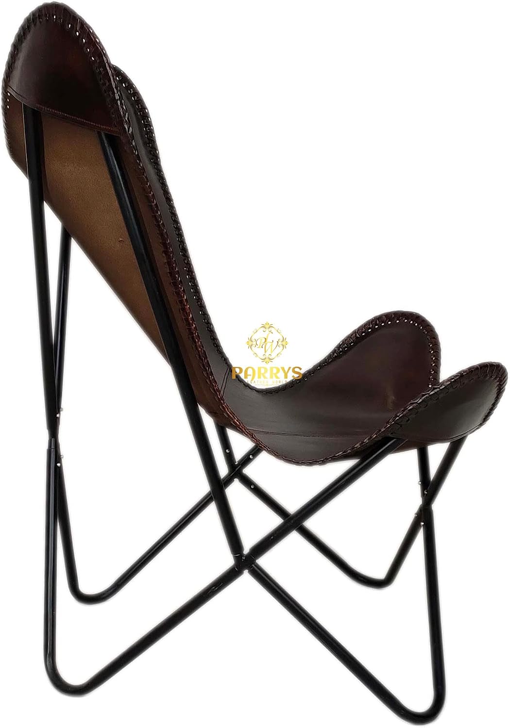 Dark Brown Leather Butterfly Folding Iron Chair