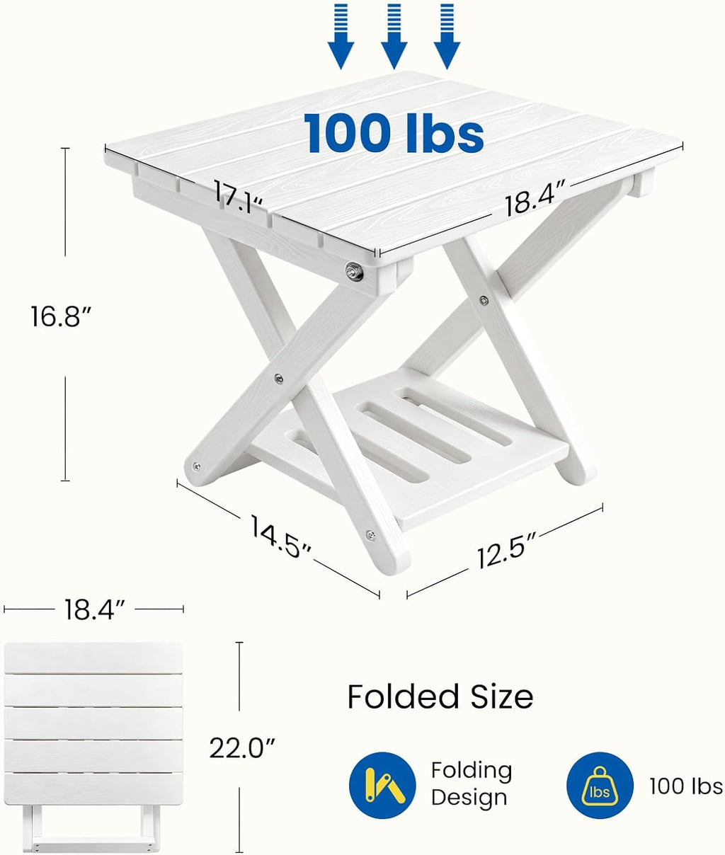 Two-Tier White HDPE Outdoor Folding Side Table
