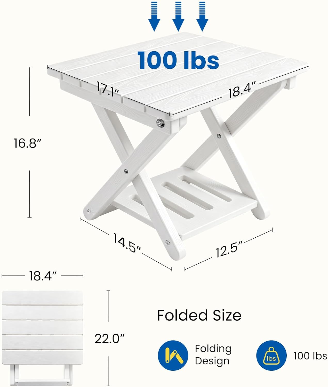 Two-Tier White HDPE Outdoor Folding Side Table