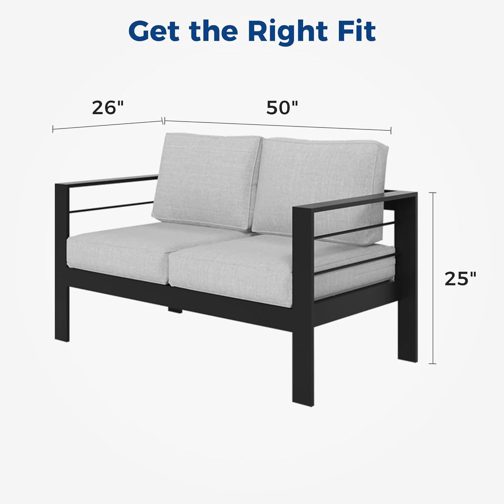 Light Grey Aluminum Patio Loveseat Olefin Cushions