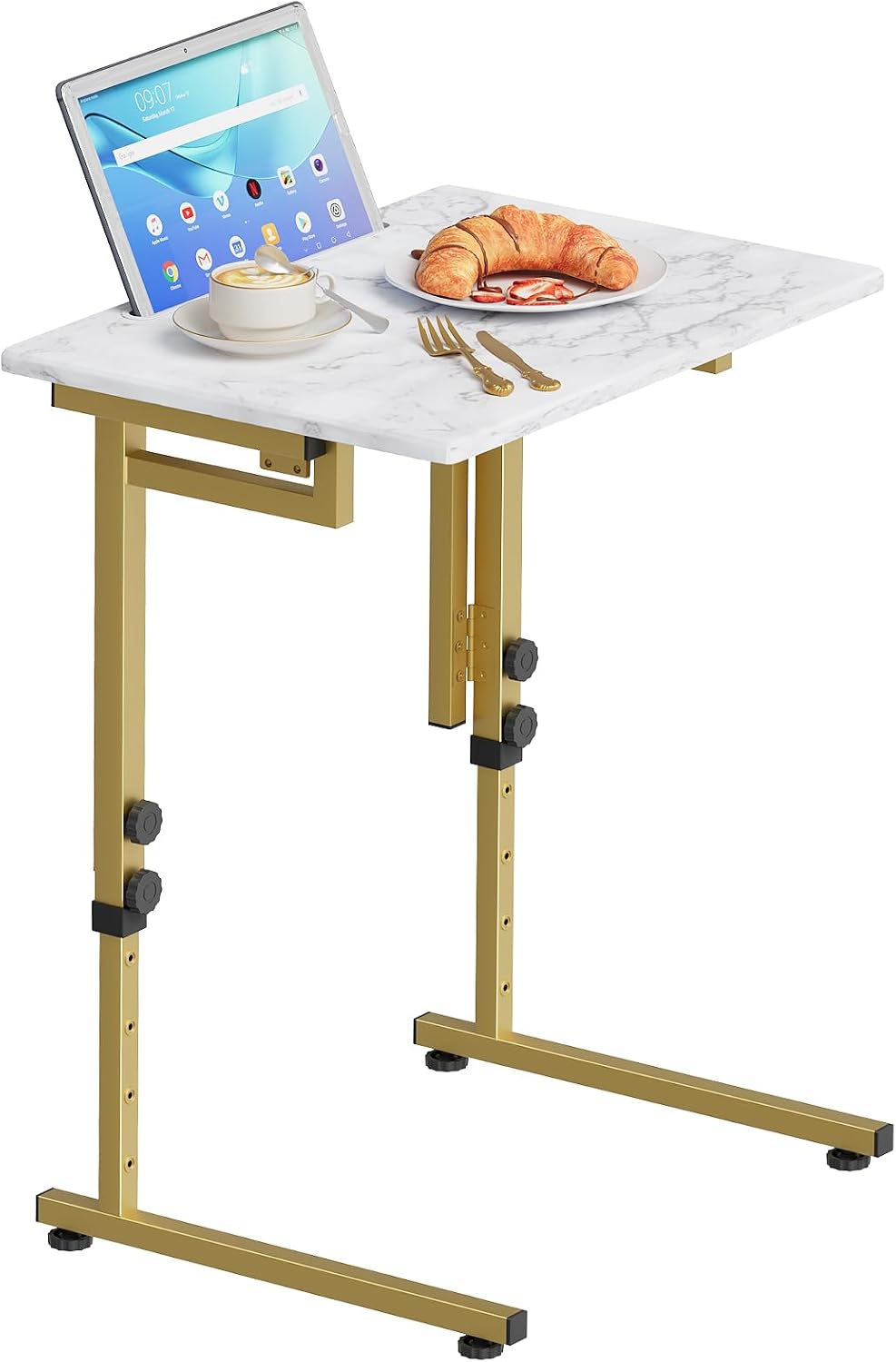 Adjustable C-Shaped Folding Marble Side Table