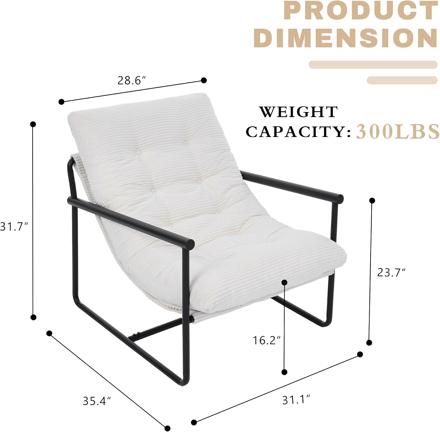 Beige Upholstered Metal Frame Accent Chair