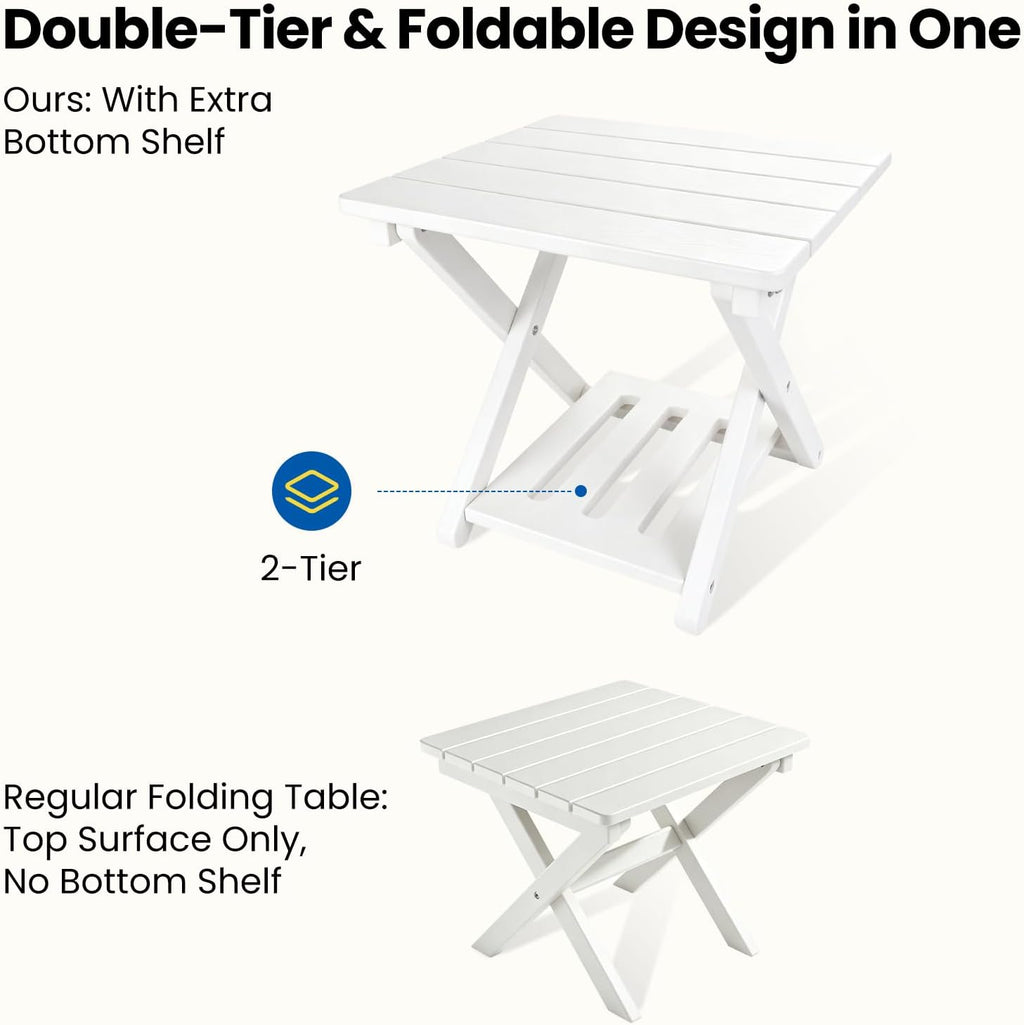 Two-Tier White HDPE Outdoor Folding Side Table