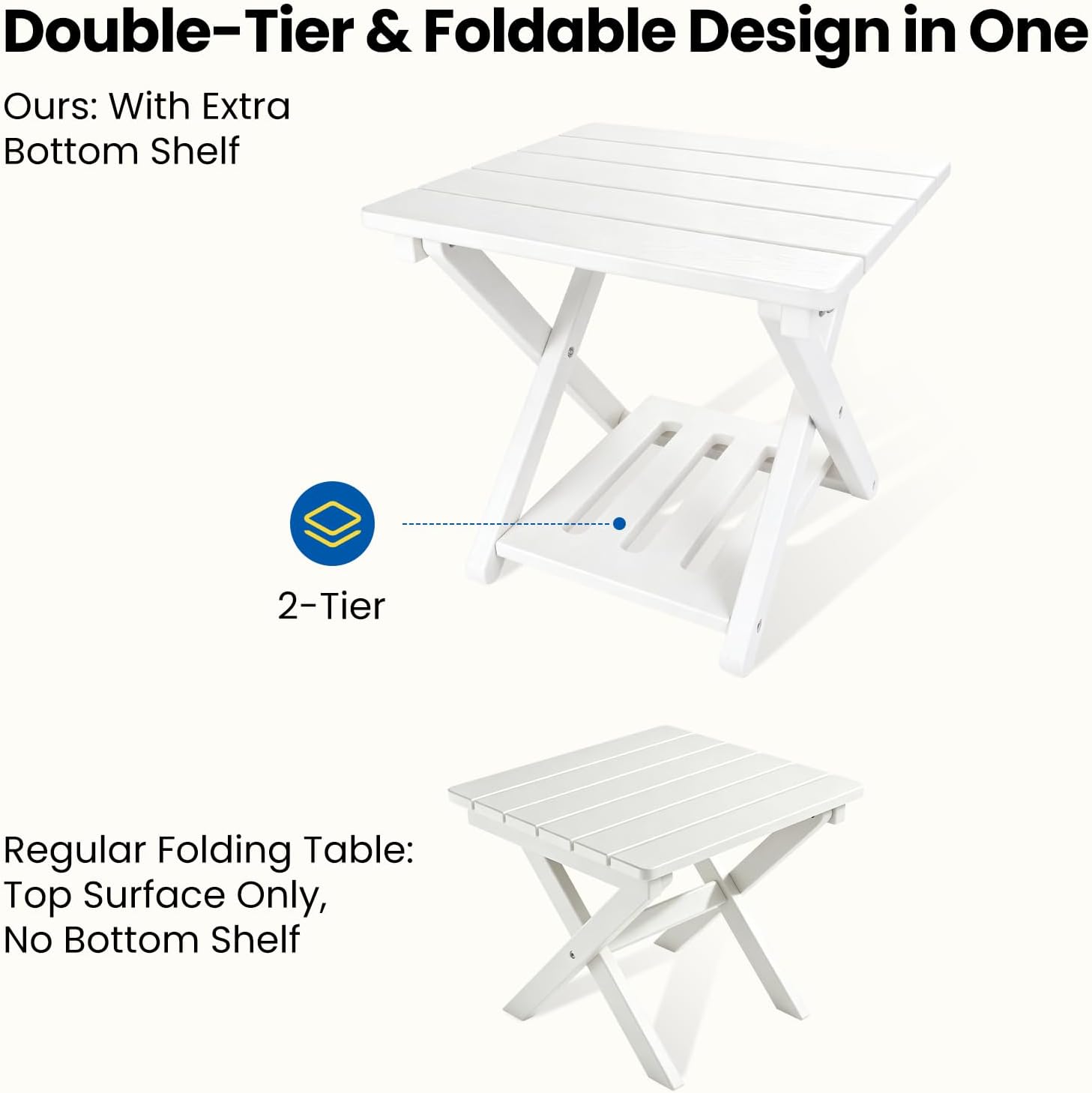 Two-Tier White HDPE Outdoor Folding Side Table