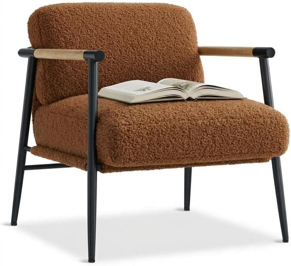 White Sherpa Accent Chair Beech Wood Armrests