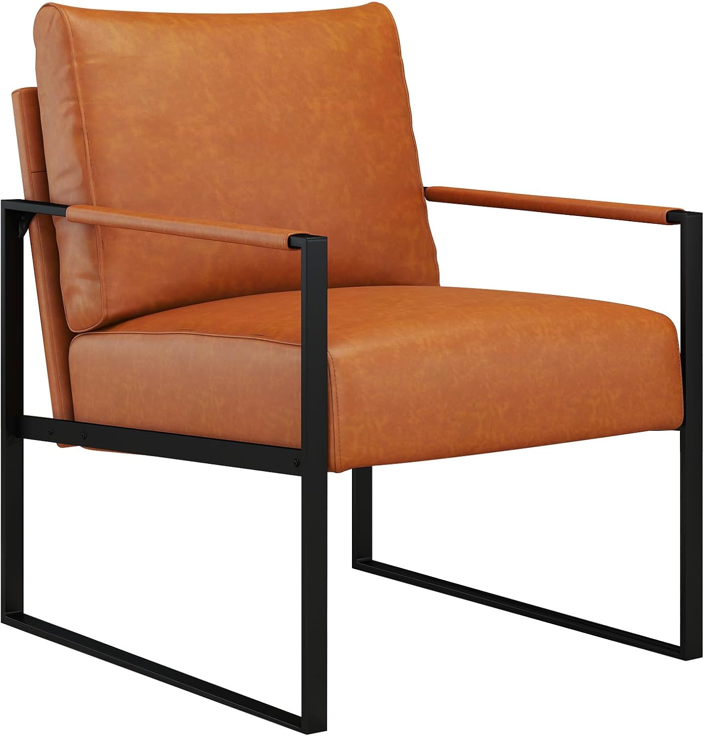 Brown PU Leather Accent Chair Metal Frame