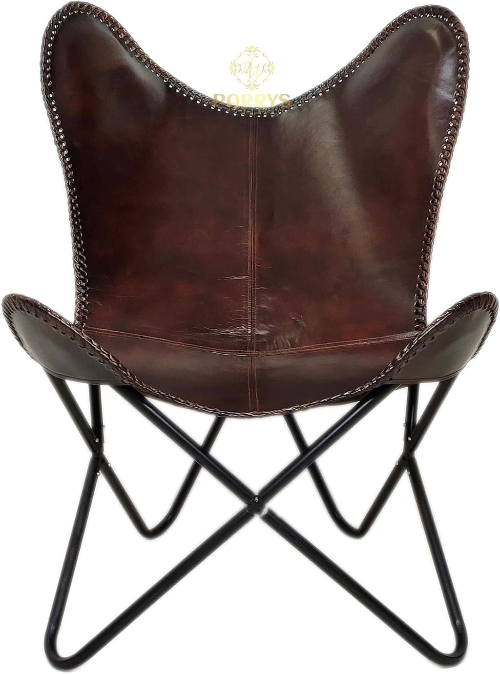 Dark Brown Leather Butterfly Folding Iron Chair