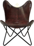 Dark Brown Leather Butterfly Folding Iron Chair