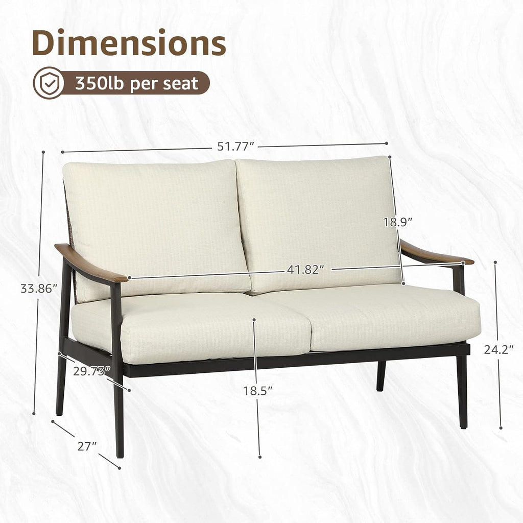 Metal Wicker Patio Loveseat Thick Comfort Cushions