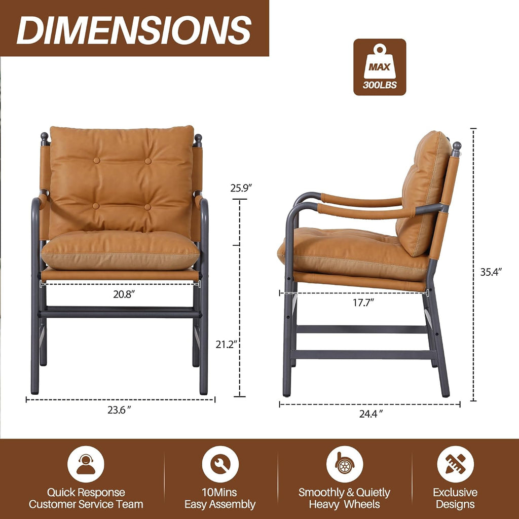 Light Brown PU Leather Chair Black Metal Frame