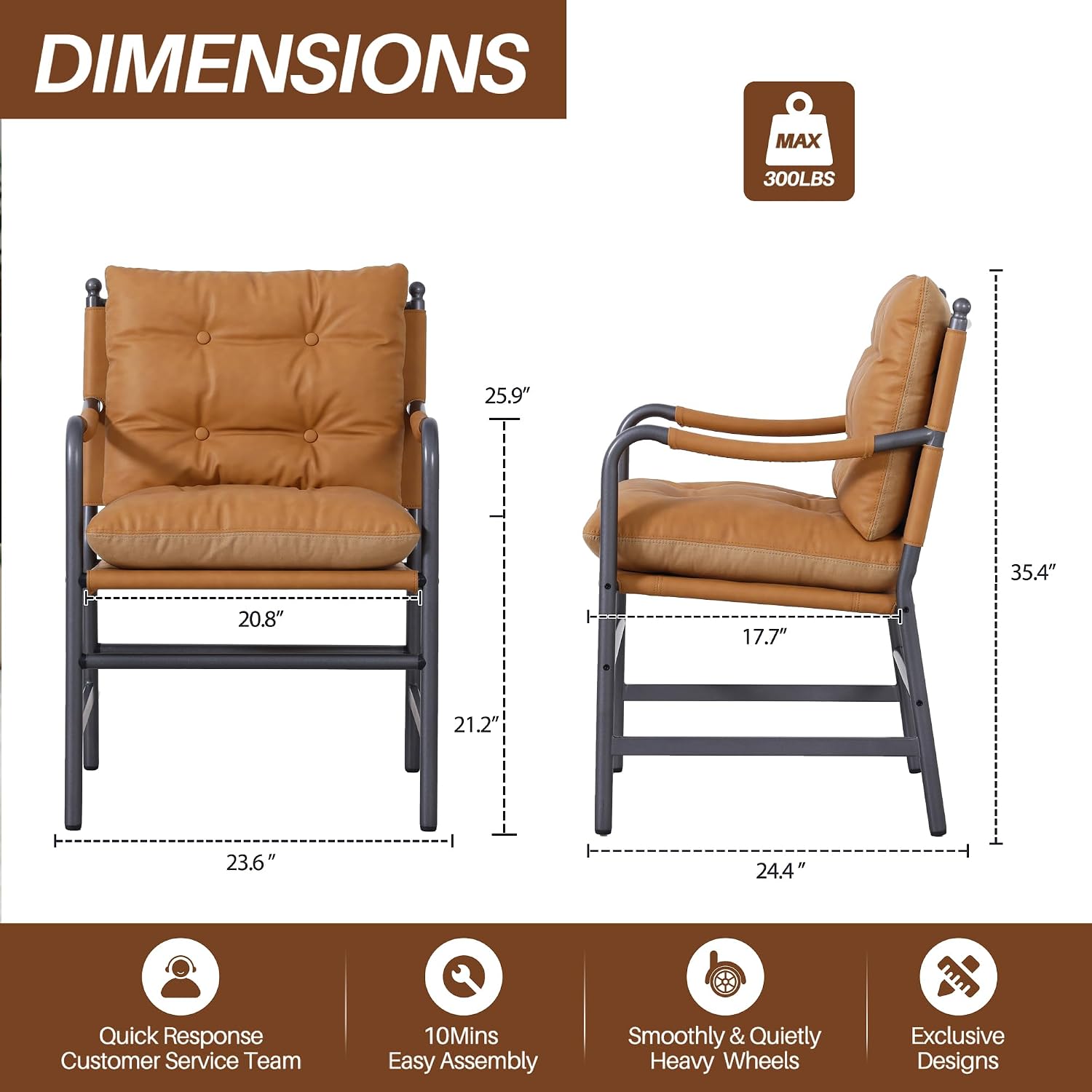 Light Brown PU Leather Chair Black Metal Frame