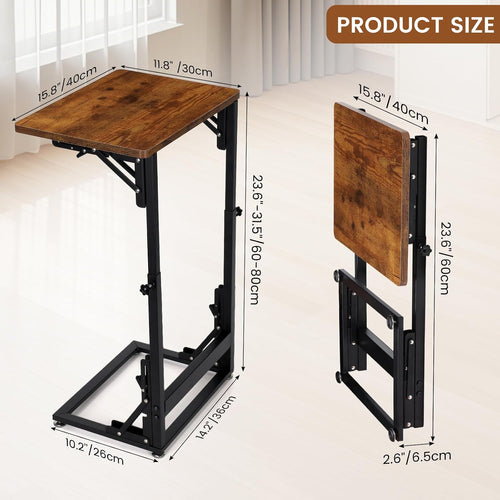 Adjustable C-Shaped Folding Side Table Brown