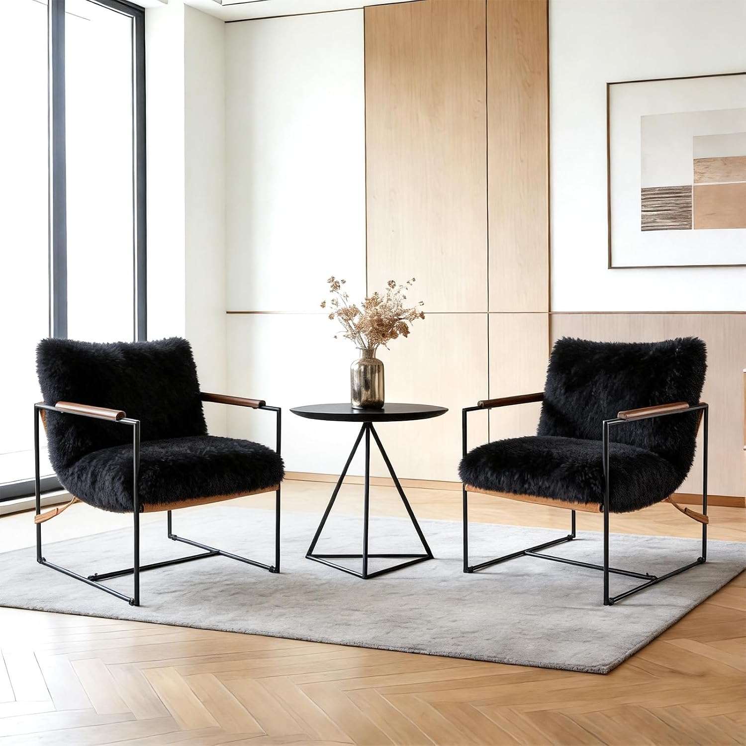 Black Sling Accent Chair Metal Frame Microfiber