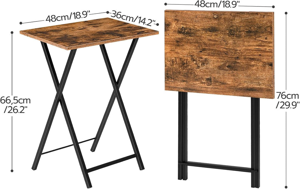 Rustic Brown Black Folding TV Tray Table Set Two