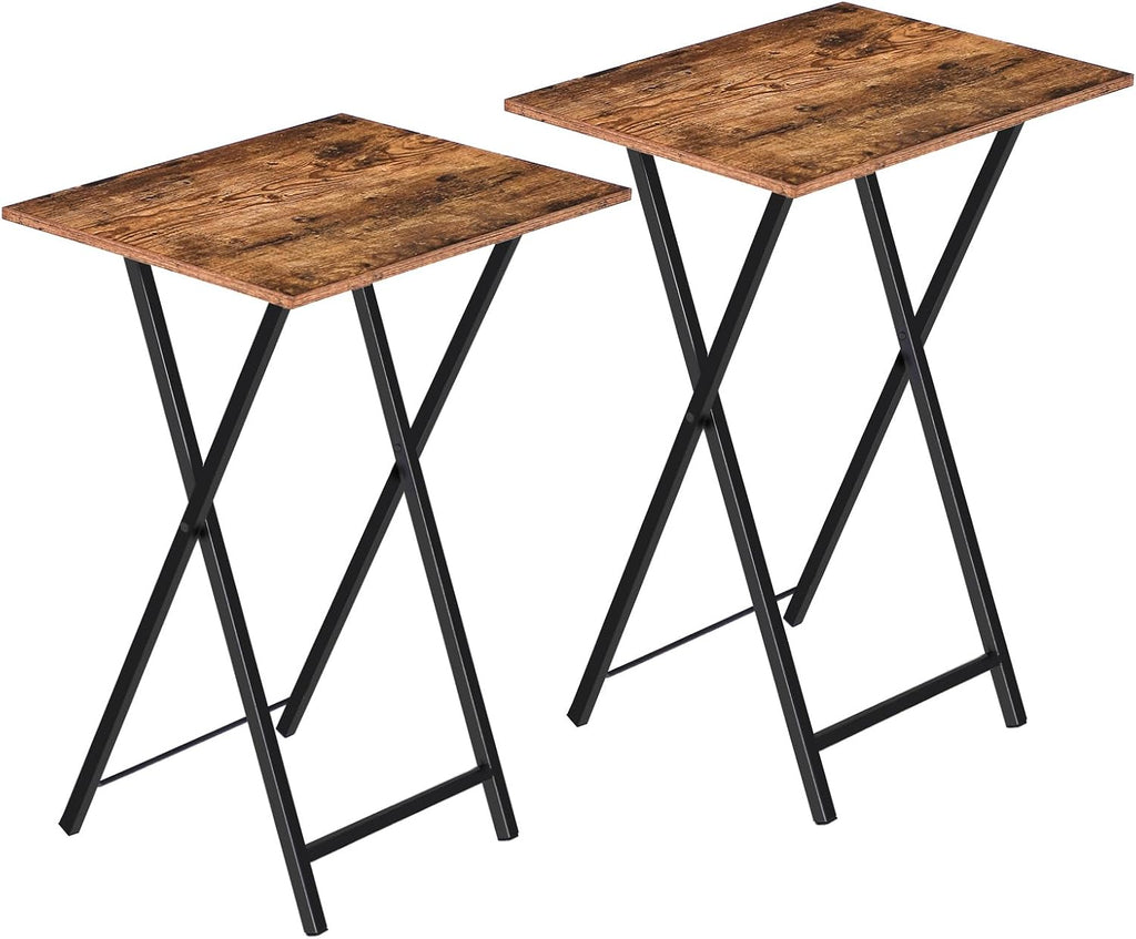 Rustic Brown Black Folding TV Tray Table Set Two