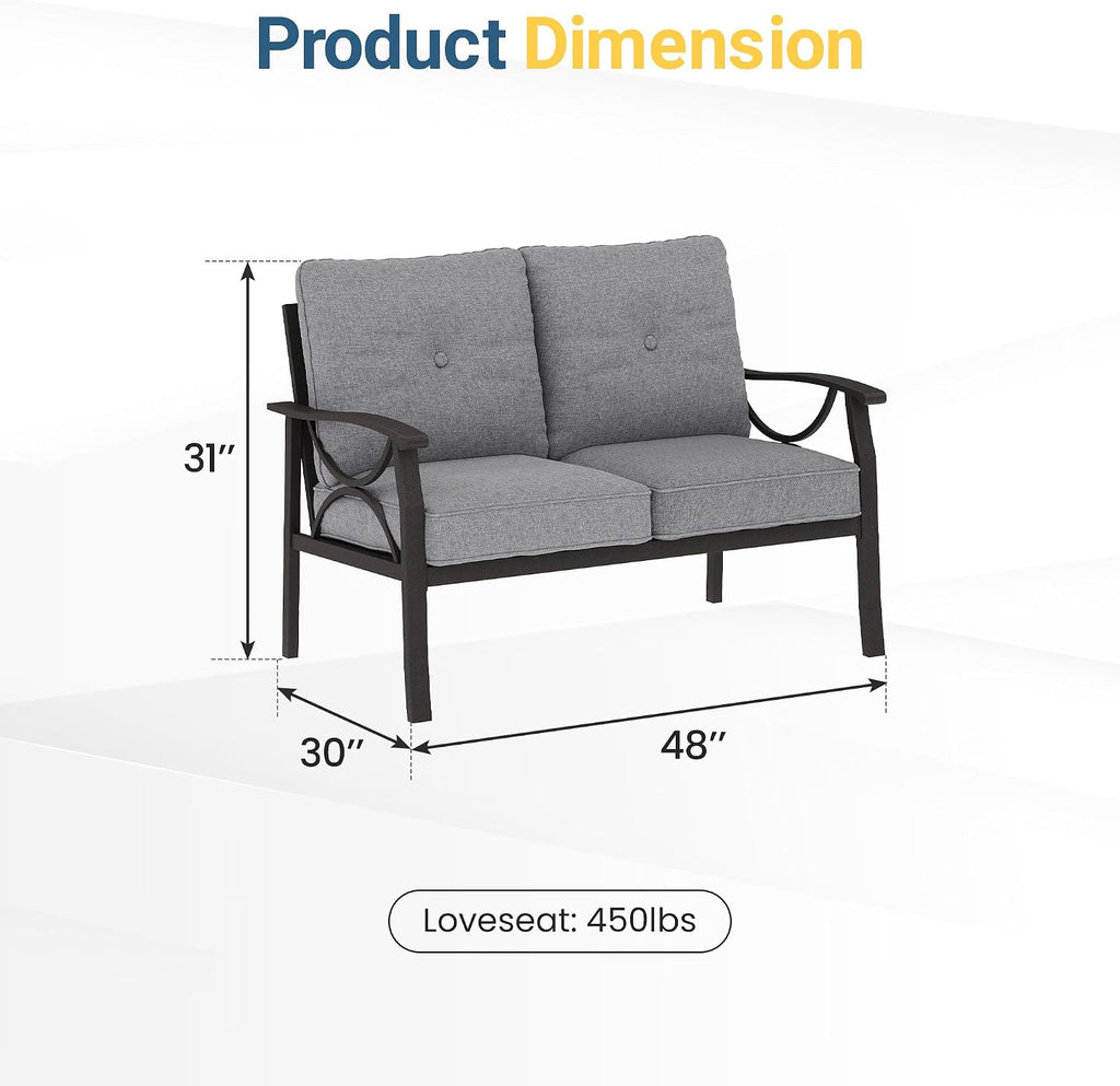 Khaki Metal Patio Loveseat Gray Outdoor Cushions