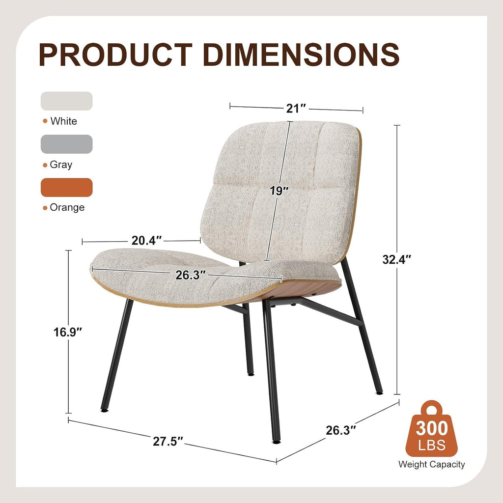 Beige Chenille Armless Chair Bentwood Metal Legs