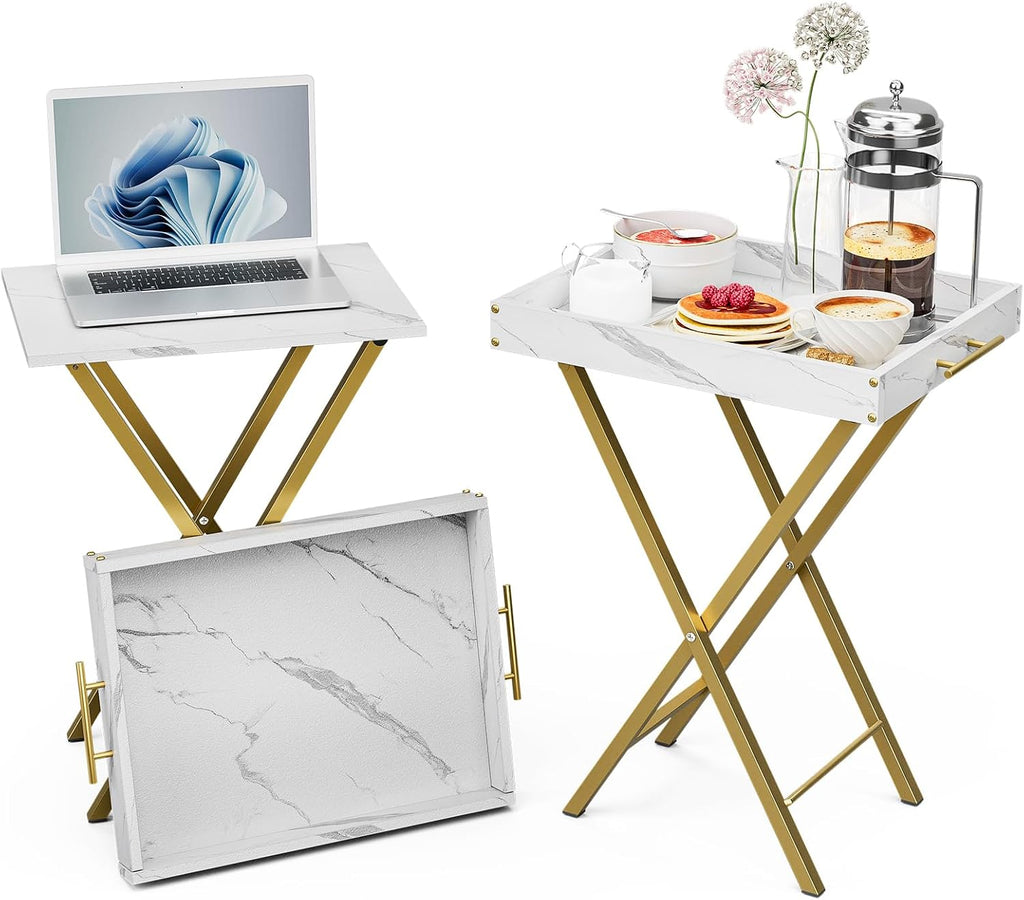 Set Two Folding TV Tray Side Serving Tables