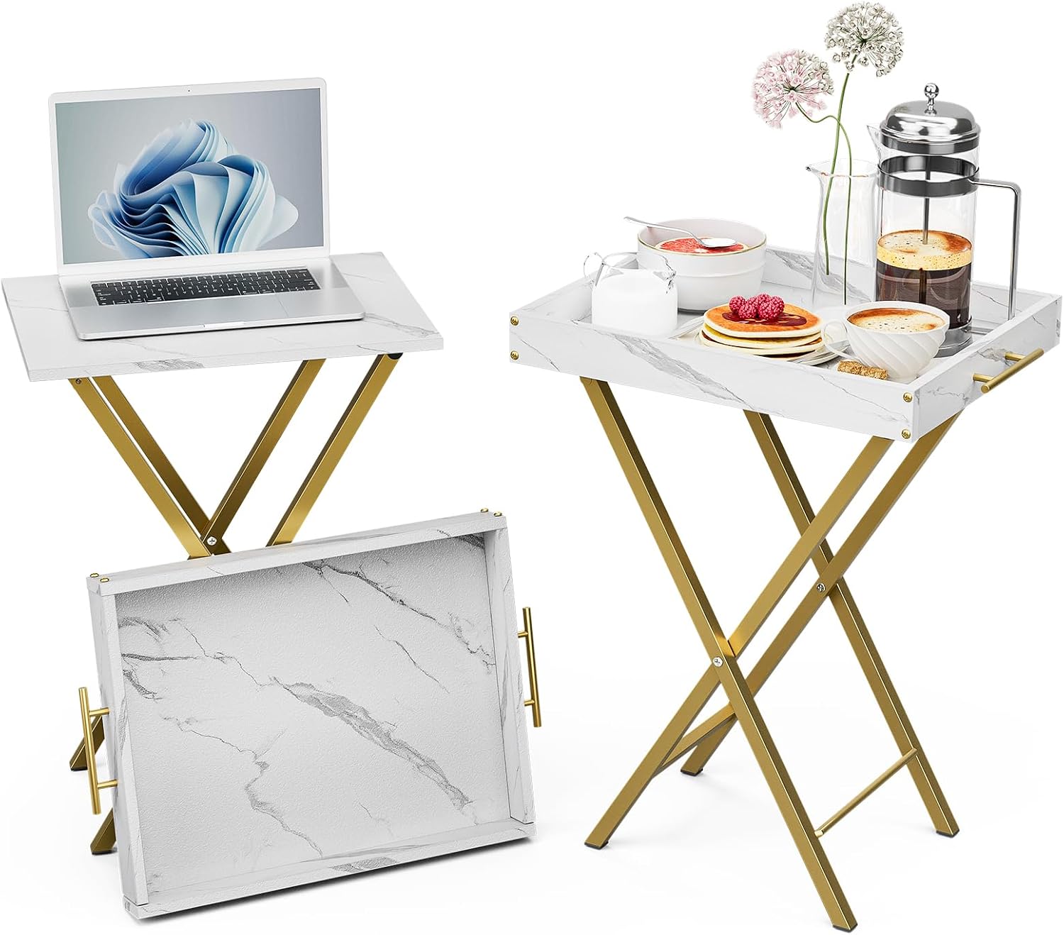 Set Two Folding TV Tray Side Serving Tables