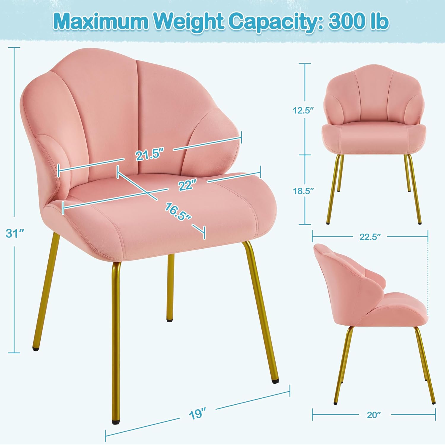Pink Velvet Shell Vanity Chair Gold Metal Legs