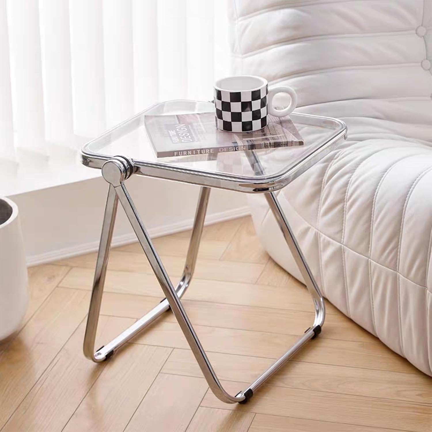 Acrylic Folding Side Table Metal Frame Grey
