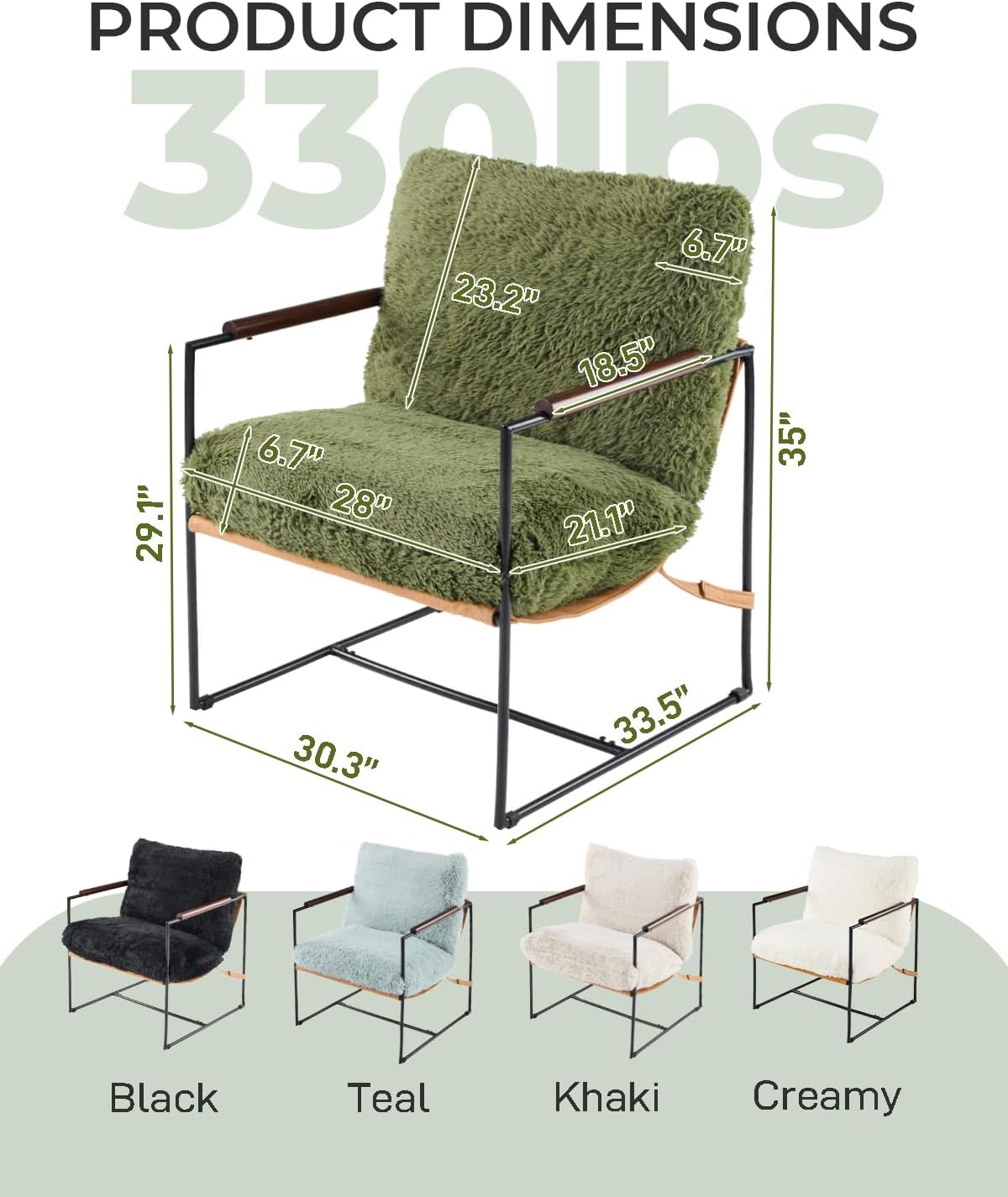 Green Fleece Accent Chair Wood Padded Armrest