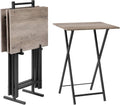 Four Greige Black Folding TV Tray Tables Rack