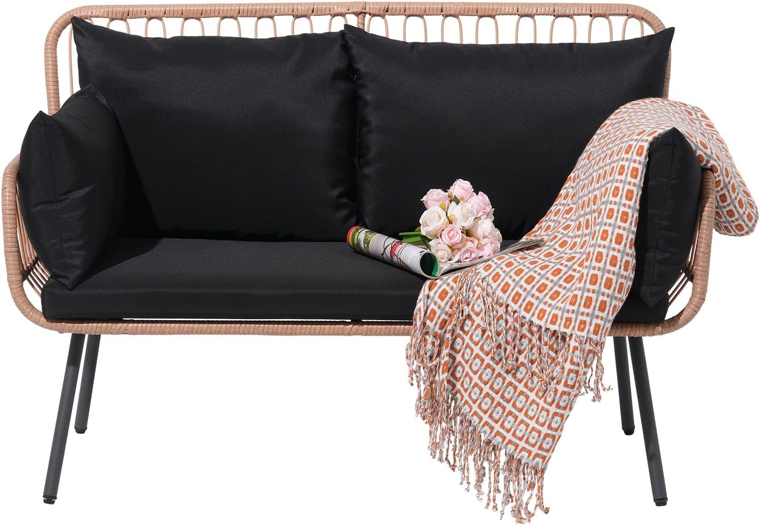 Verano Garden Wicker Loveseat Outdoor Cushions Pillows