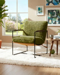 Green Fleece Accent Chair Wood Padded Armrest