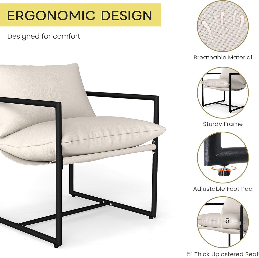Beige Sling Accent Chair 2 Pack Metal Frame