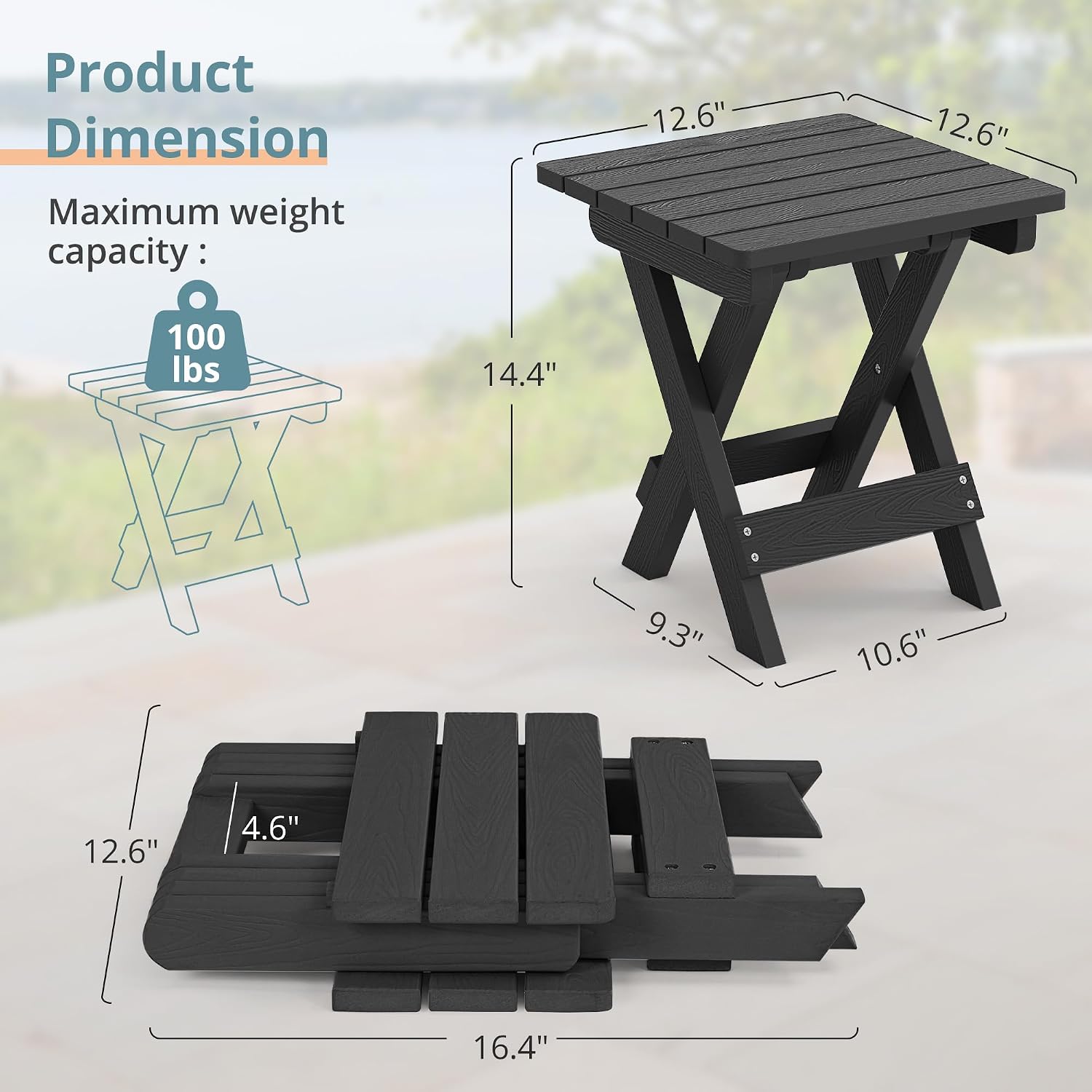 Black Outdoor Folding Small Side Table