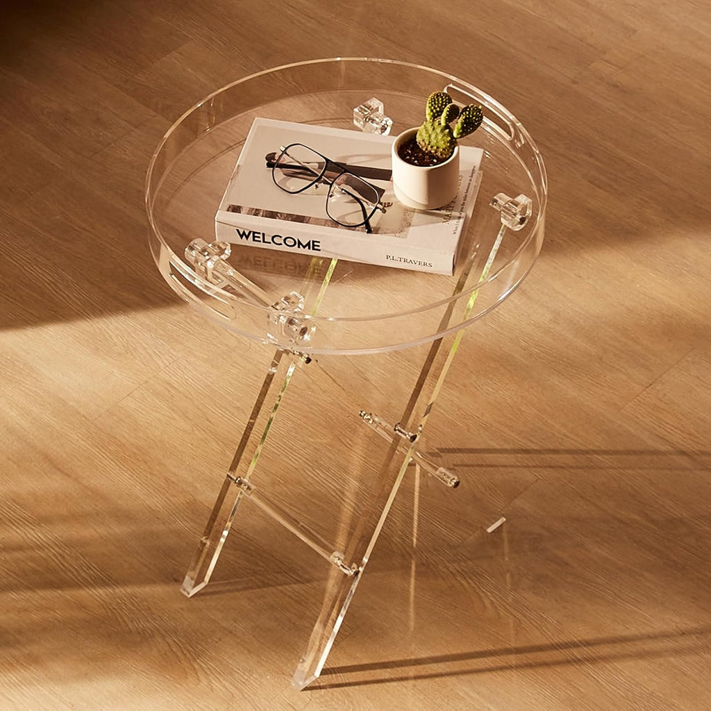 Clear Acrylic Folding Side Table X Leg Design