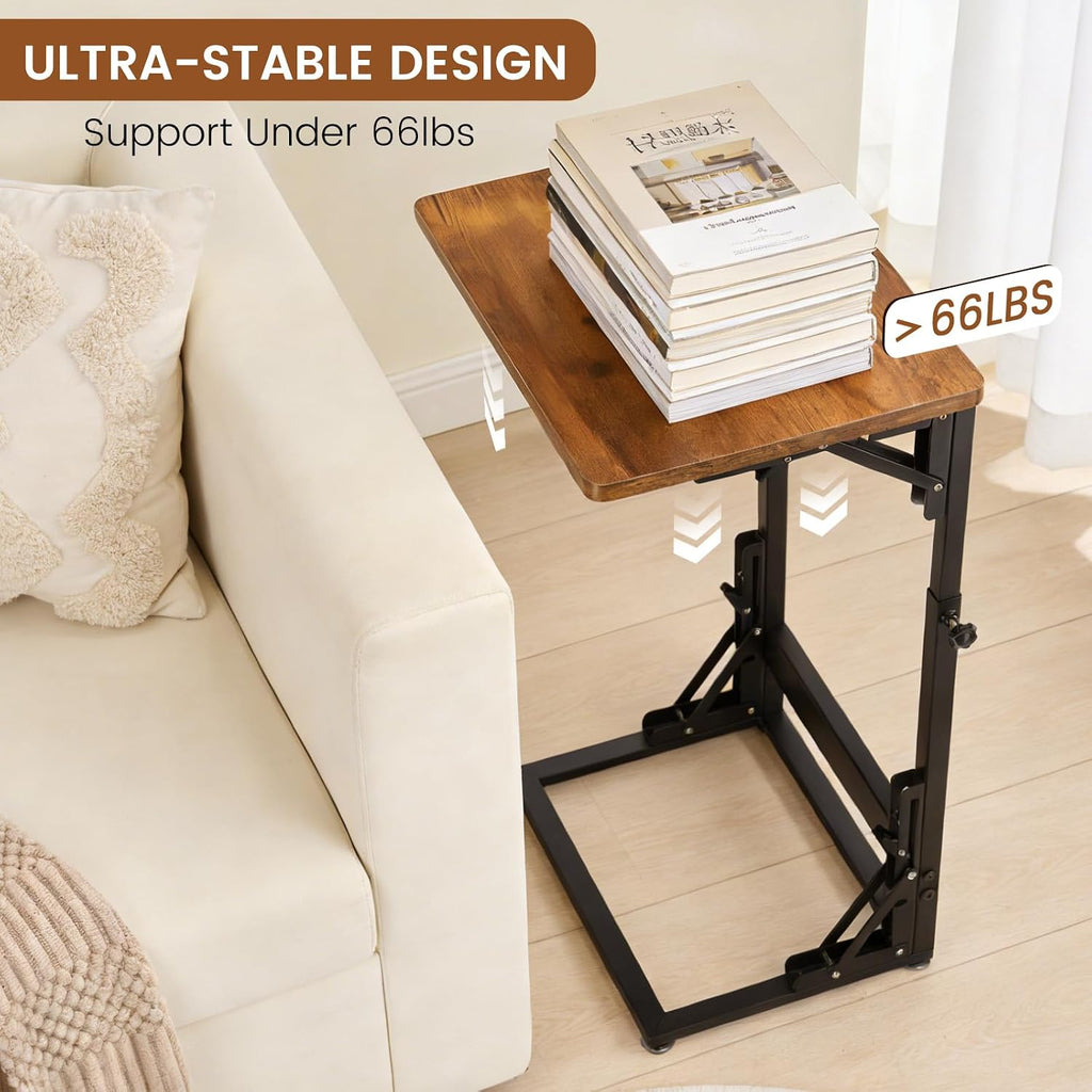 Adjustable C-Shaped Folding Side Table Brown