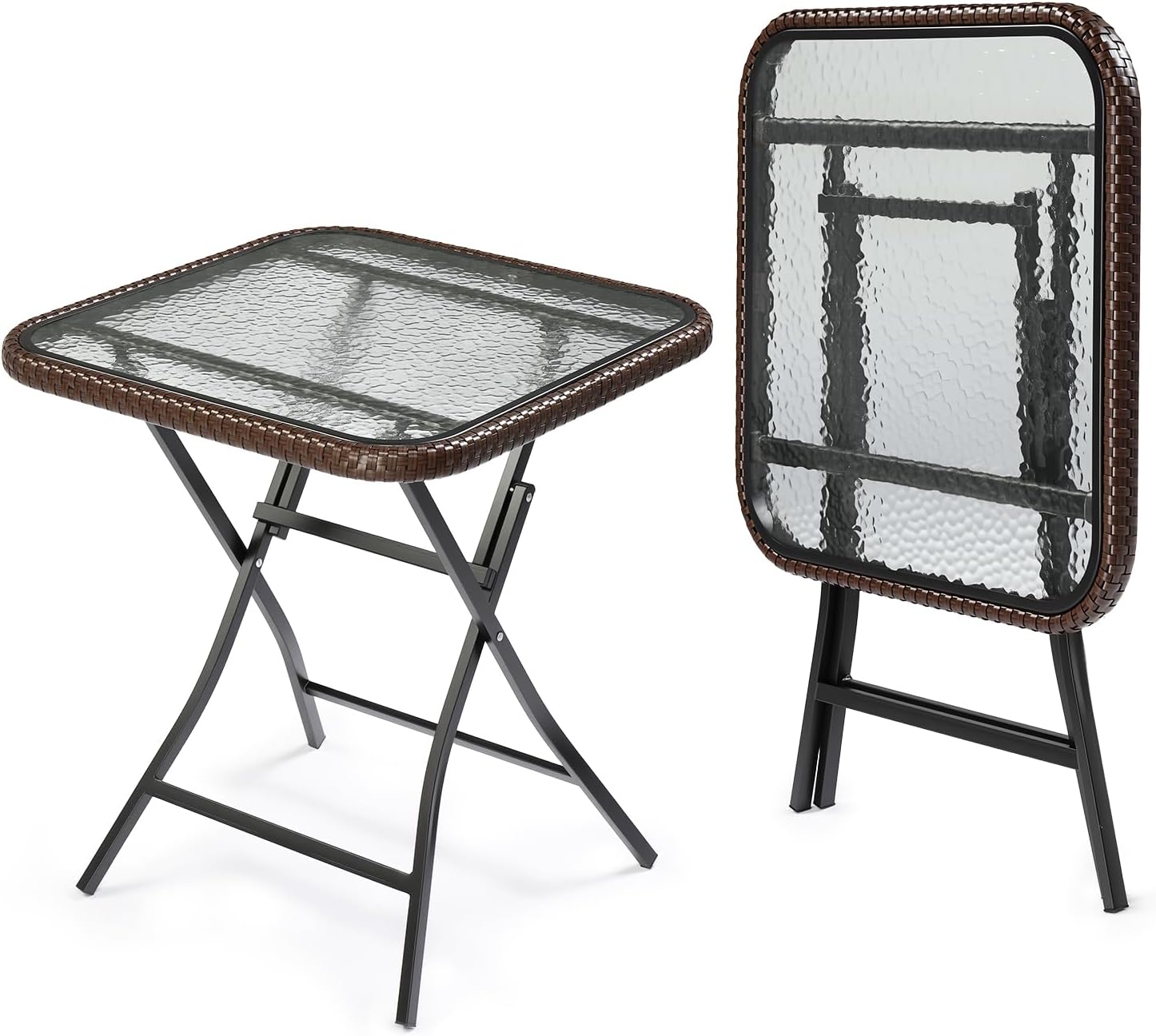 Rattan Folding Glass Top Outdoor Side Table