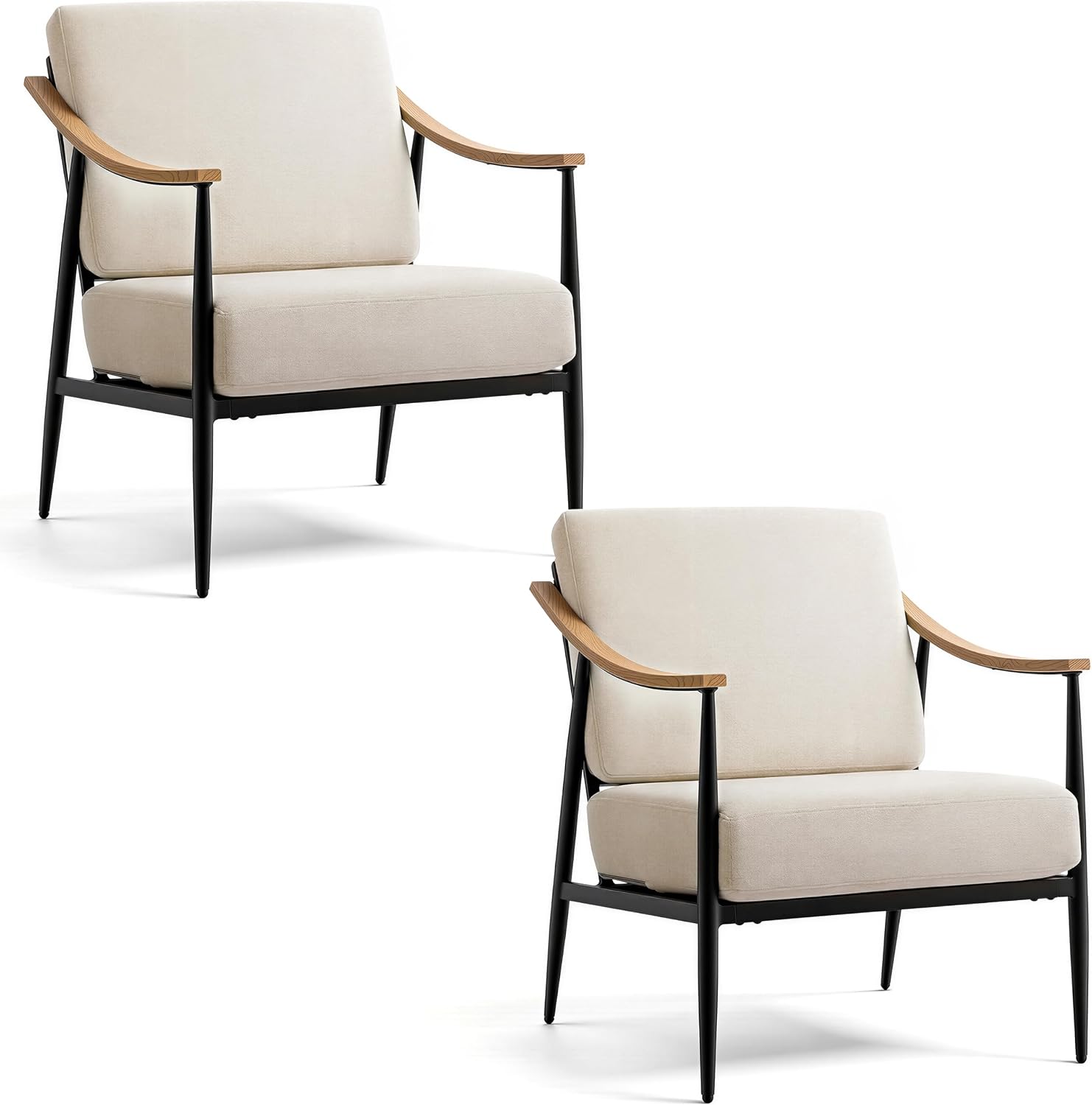 Beige Mid Century Accent Chairs 2 Pack Metal Frame