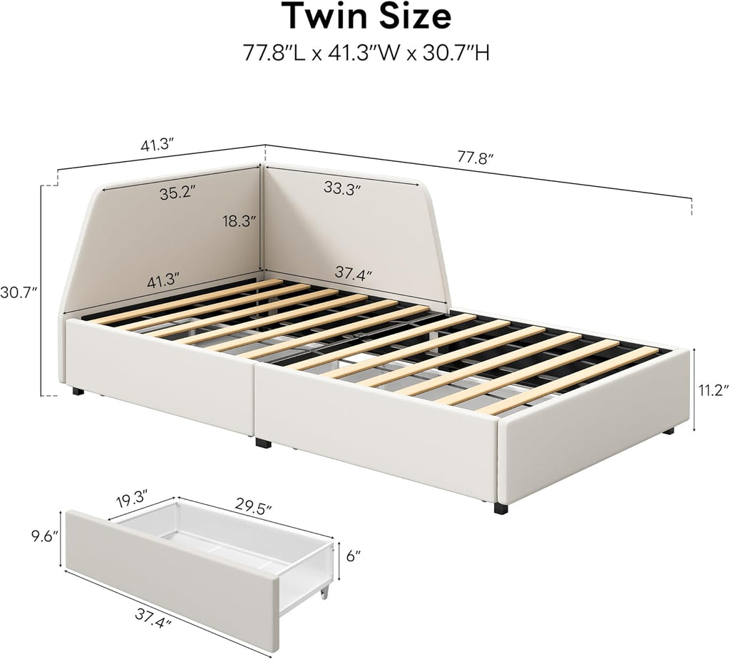 Beige Upholstered Twin Corner Daybed Two Drawers