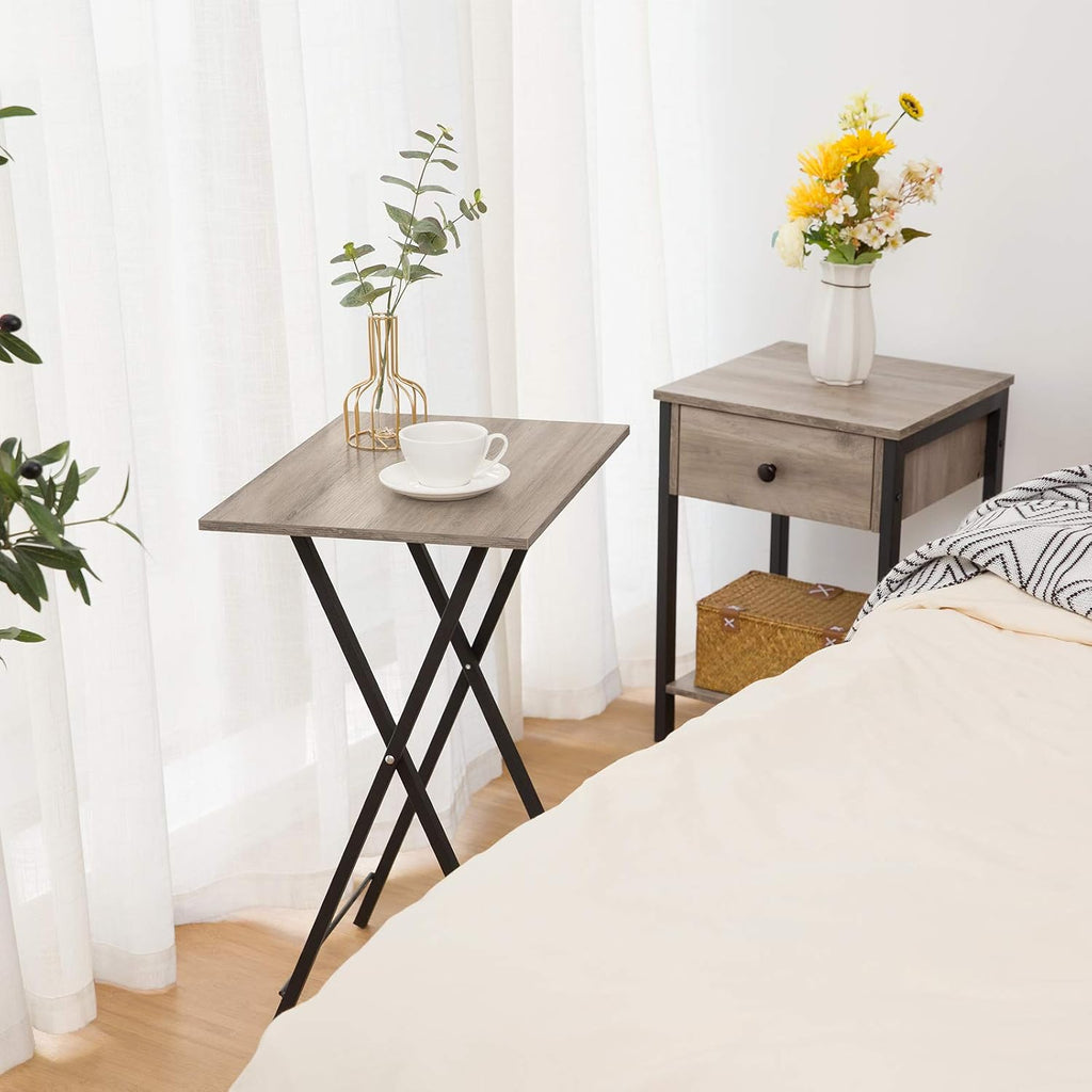 Four Greige Black Folding TV Tray Tables Rack