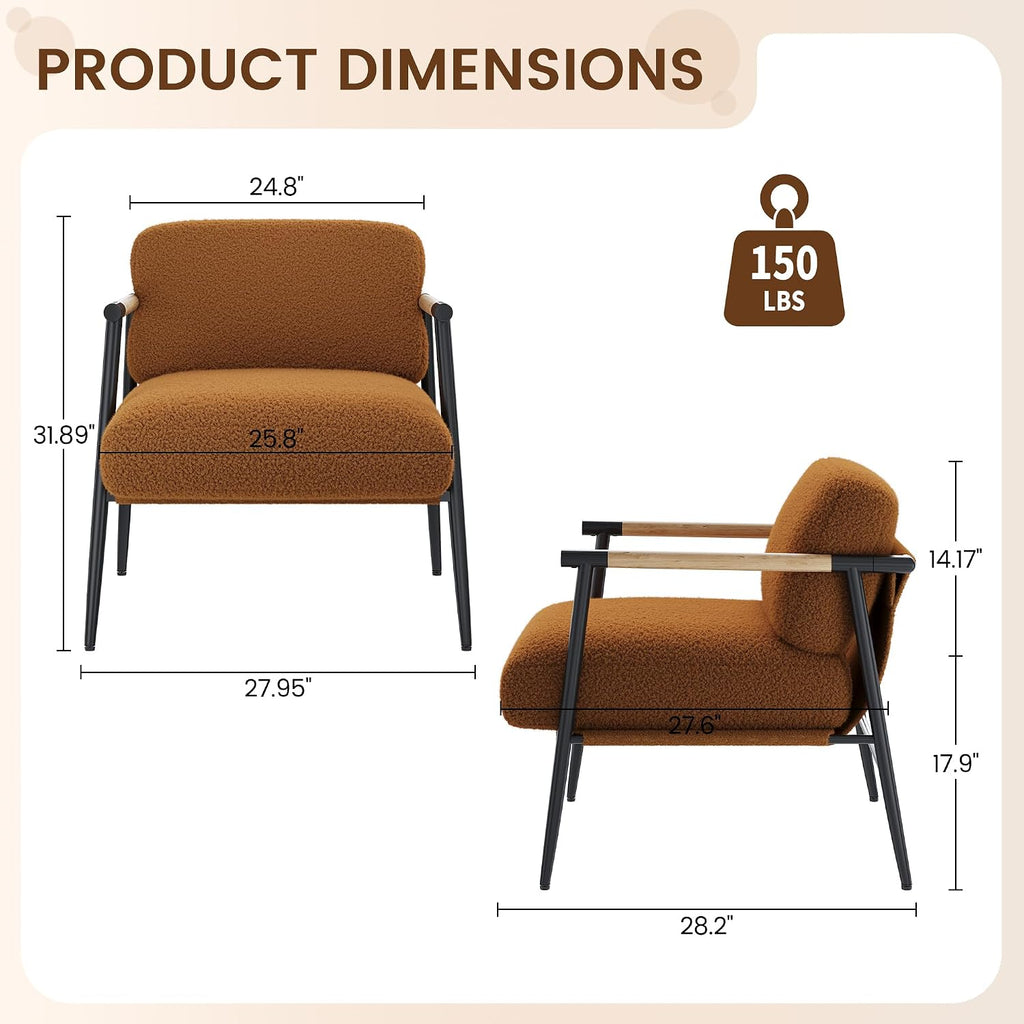 White Sherpa Accent Chair Beech Wood Armrests