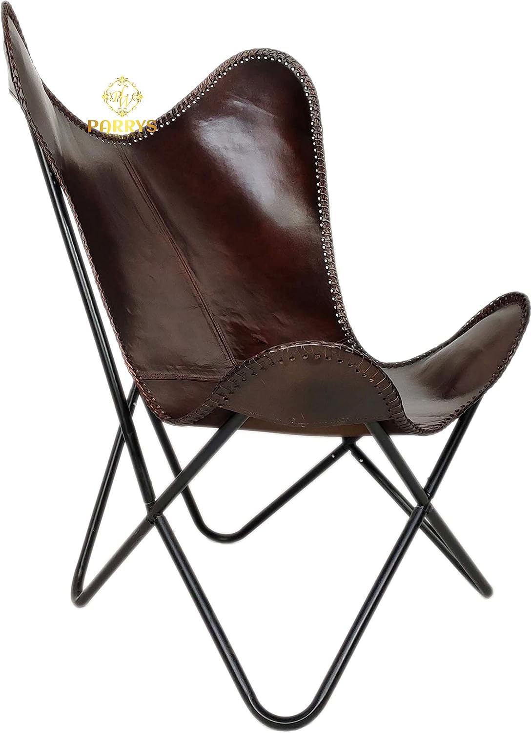 Dark Brown Leather Butterfly Folding Iron Chair