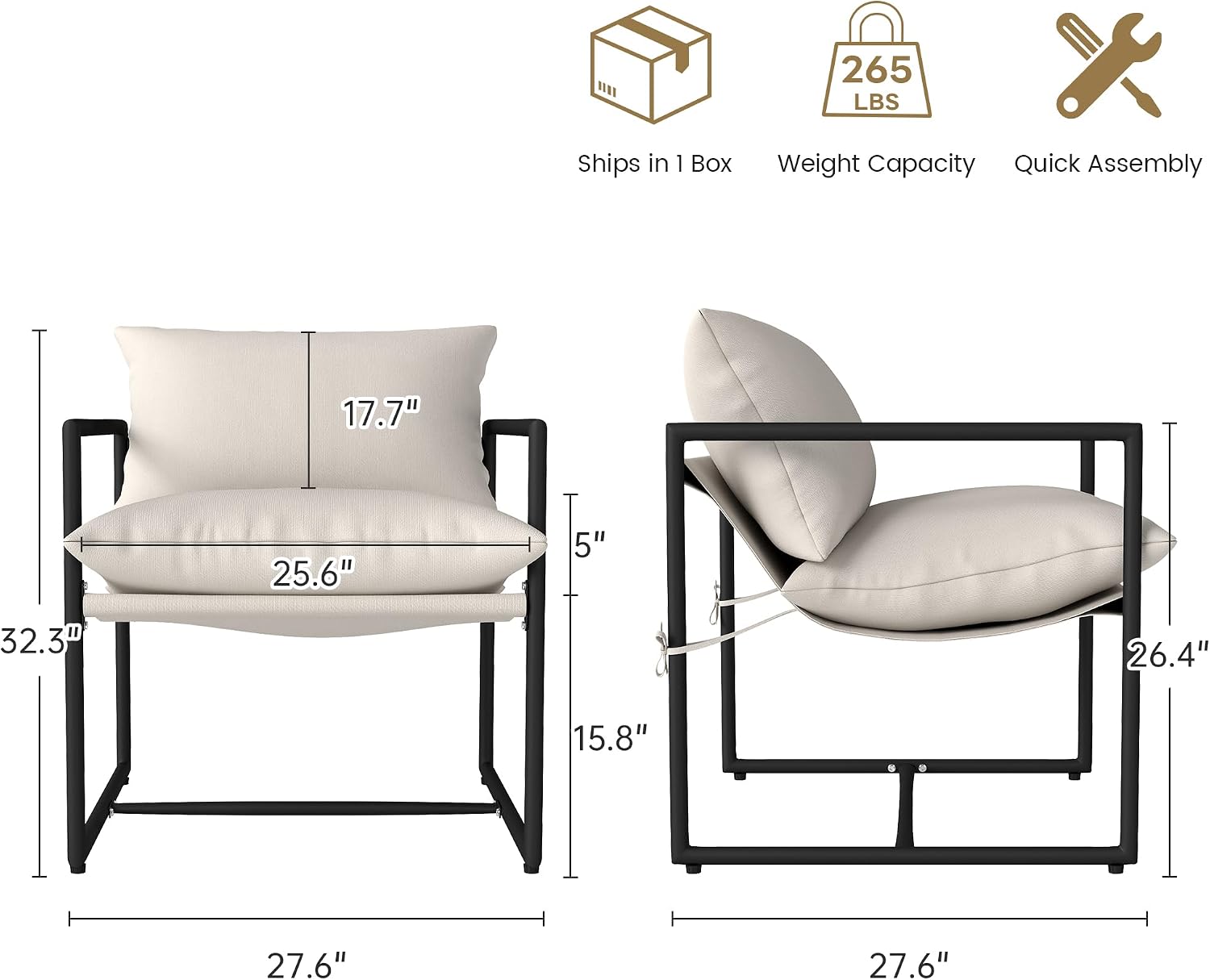 Beige Sling Accent Chair 2 Pack Metal Frame