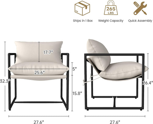 Beige Sling Accent Chair 2 Pack Metal Frame
