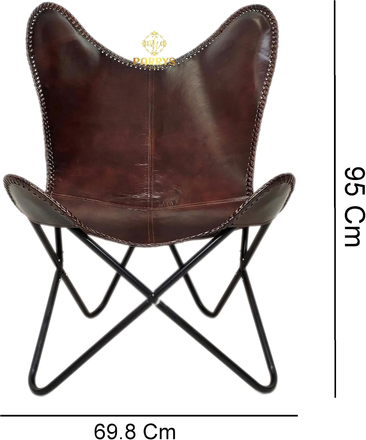 Dark Brown Leather Butterfly Folding Iron Chair