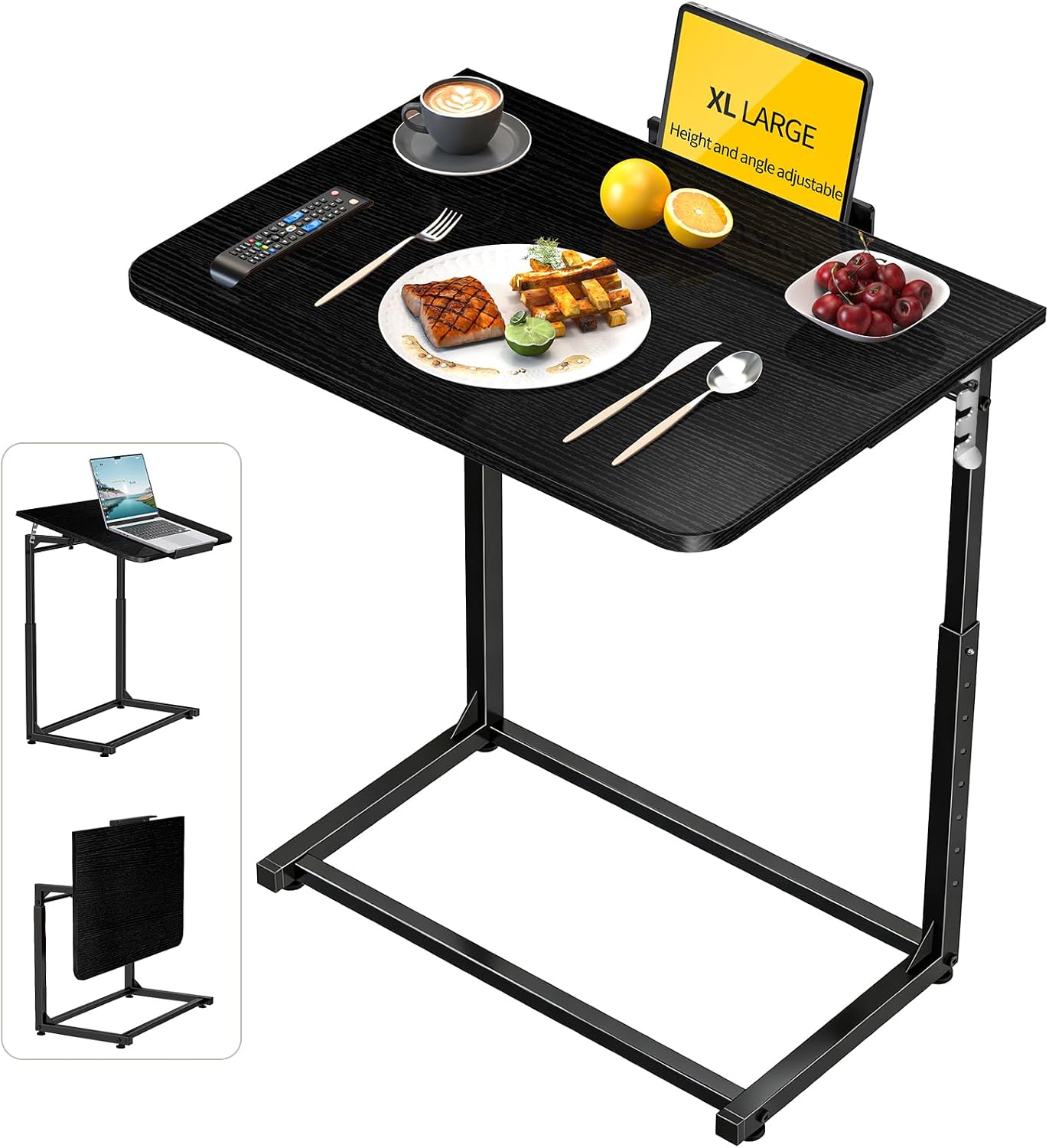 Adjustable C-Shaped Folding Tv Tray Table Black