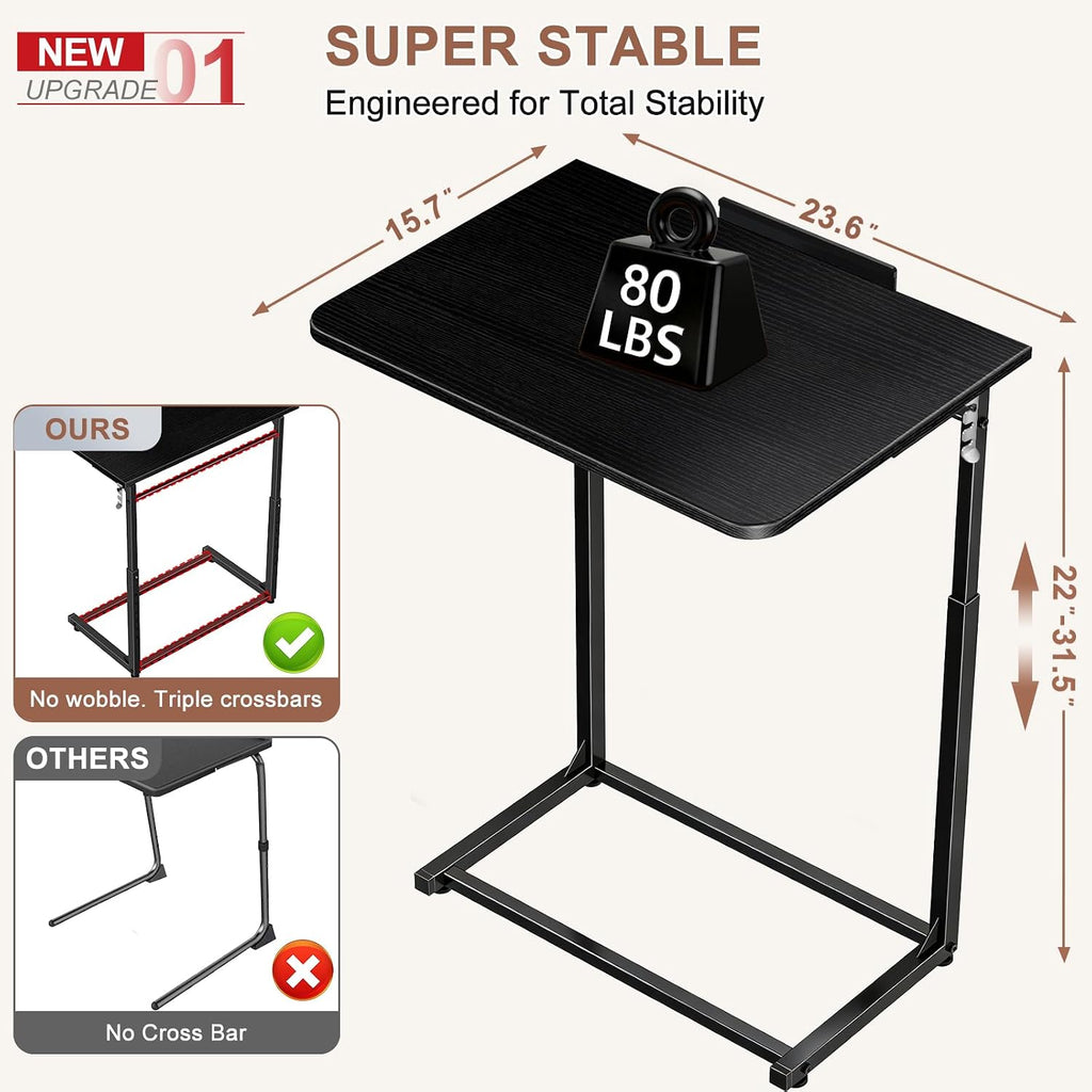 Adjustable C-Shaped Folding Tv Tray Table Black