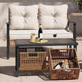 Beige Wicker Patio Loveseat Coffee Table Set