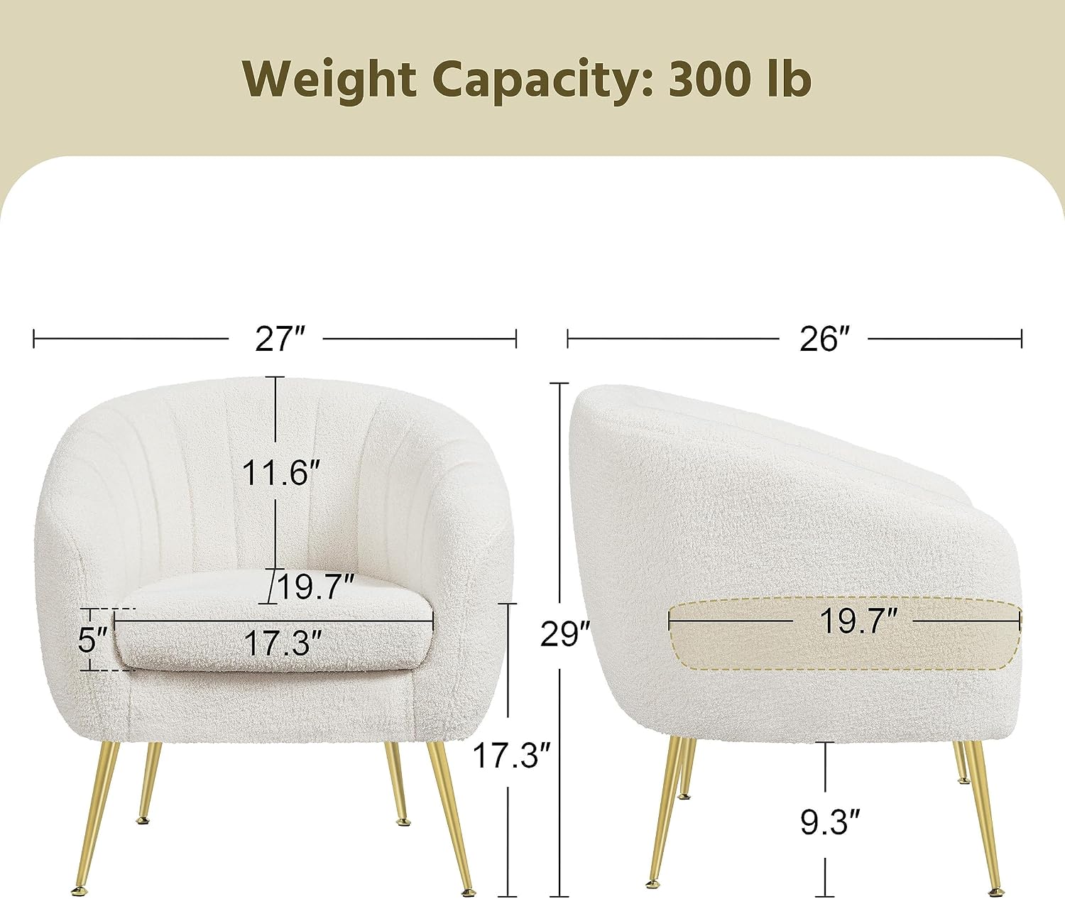 Ivory Boucle Barrel Chairs 2 Pack Gold Legs