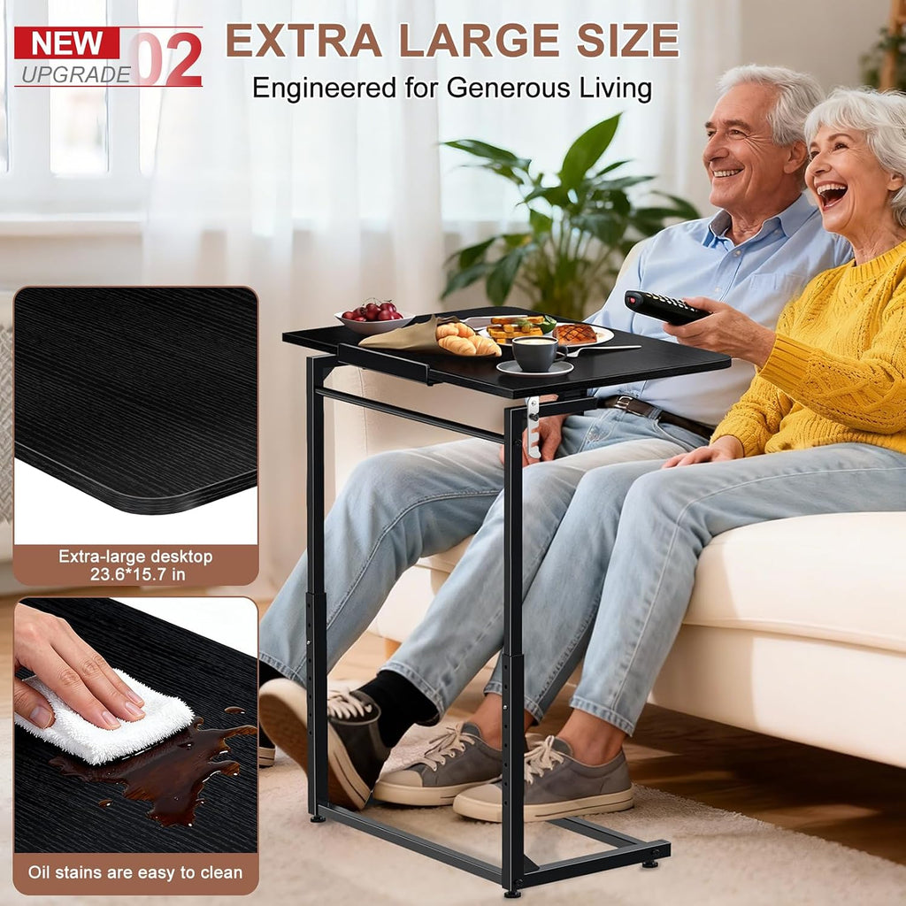 Adjustable C-Shaped Folding Tv Tray Table Black